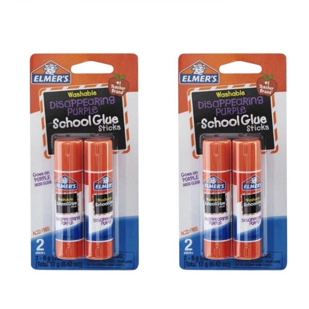 2x Elmer's Washable Disappearing Purple School Glue Sticks 2 Each